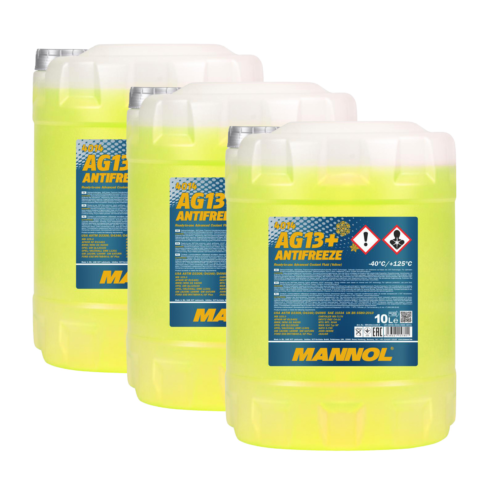 30 Liter (3x10) MANNOL AG13+ Kühlflüssigkeit Antifreeze Fertiggemisch -40°C gelb G13+