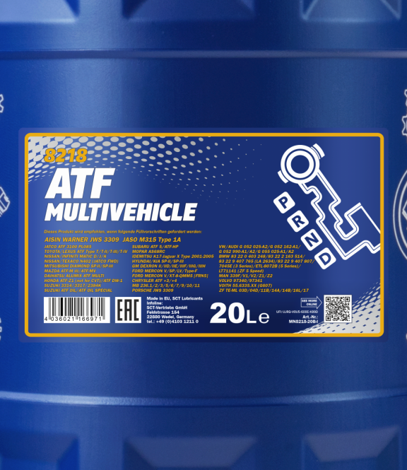 20 Liter MANNOL ATF Multivehicle 8218 Automatikgetriebe Öl + 1x Ablasshahn