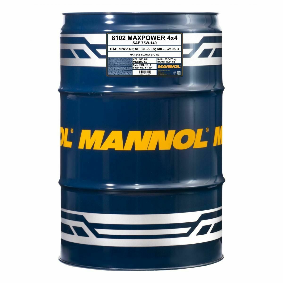 60 Liter MANNOL Maxpower 4x4 75W-140 API GL 5 LS Getriebeöl 75W140