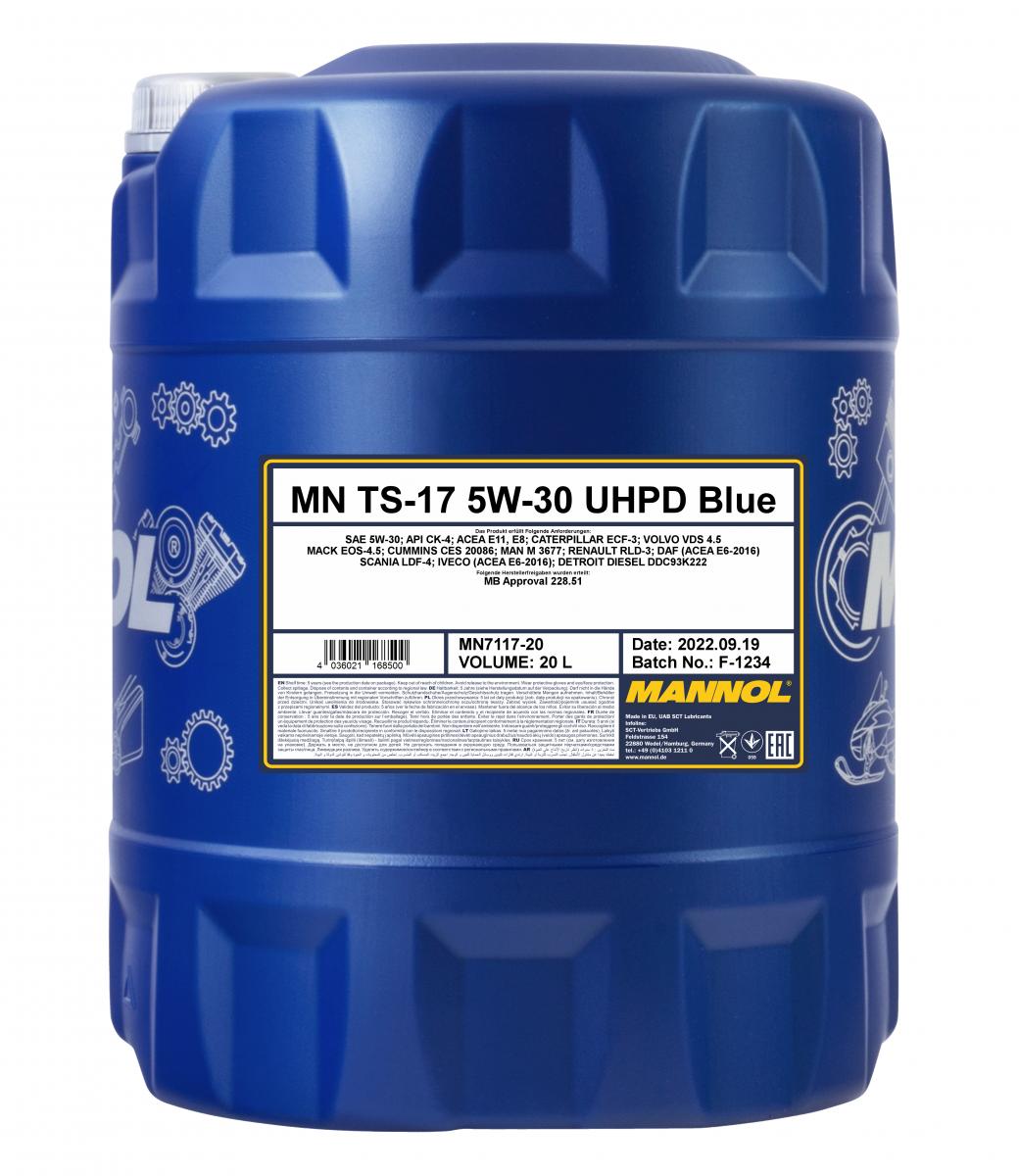 MANNOL 20 Liter Motoröl TS-17 UHPD Blue MN7117 API CK-4 SAE 5W-30