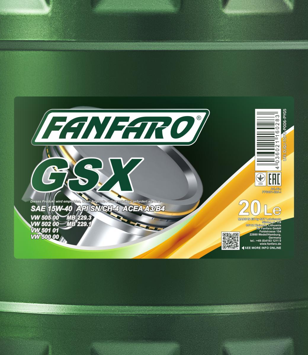 40L (2x20) FANFARO 6401 GSX 15W40 Universal Motoröl API SN/CH-4 Benzin & Diesel