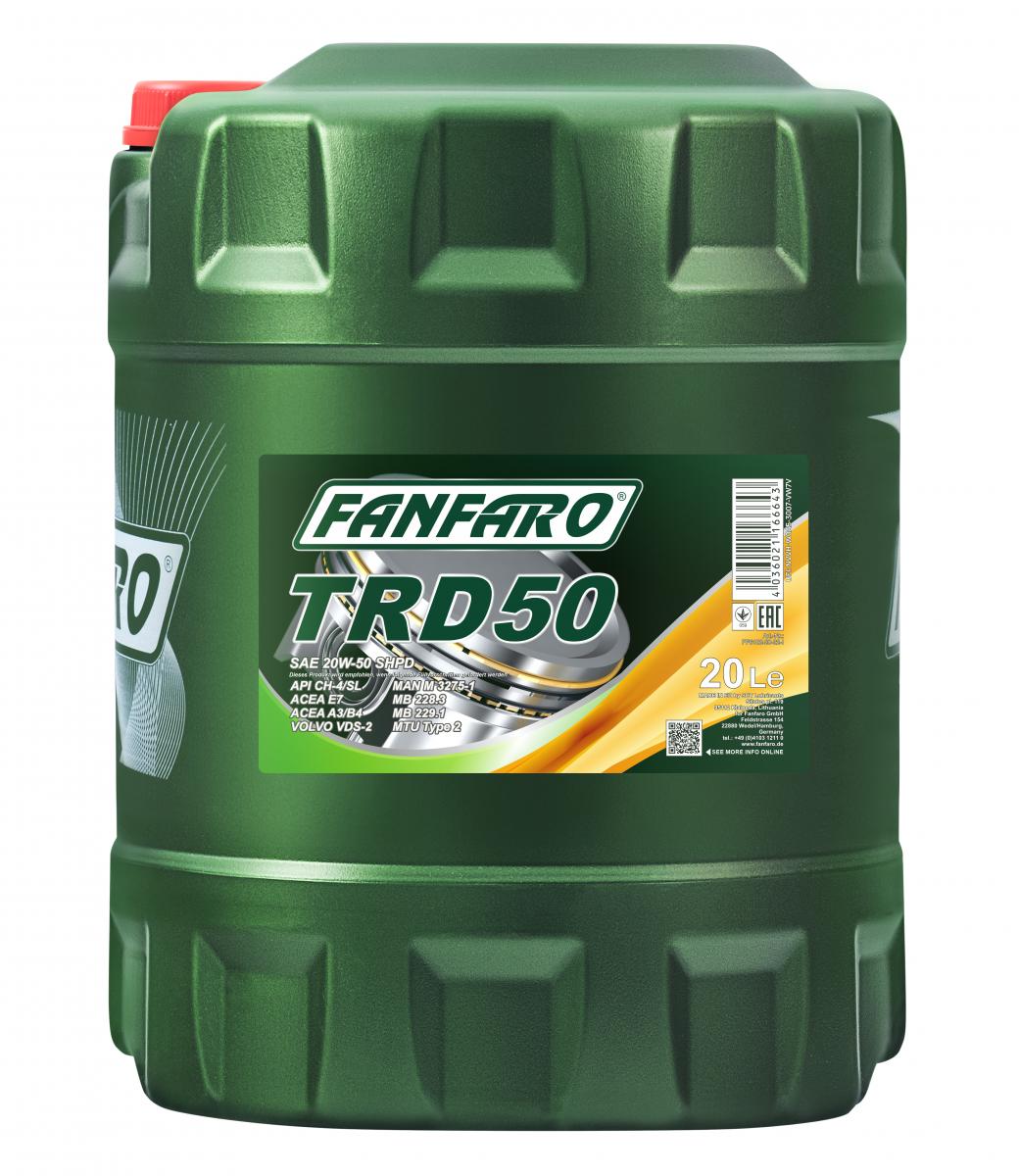 40 Liter (2x20) FANFARO TRD 50 SHPD 20W-50 API CH4/SL NKW Motoröl