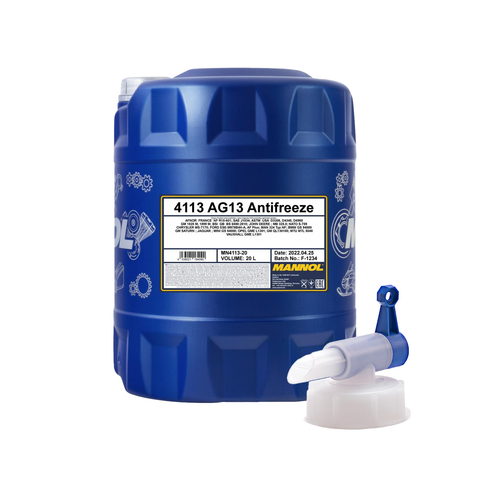 20 Liter MANNOL Hightec Antifreeze AG13 Kühlflüssigkeit 1x Ablasshahn