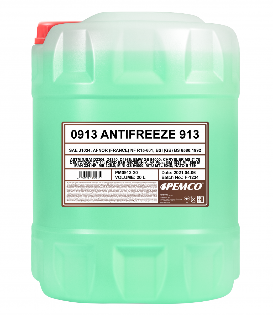 20 Liter PEMCO Antifreeze 913 Kühlerfrostschutz AG13 Fertiggemisch -40° grün BMW MB