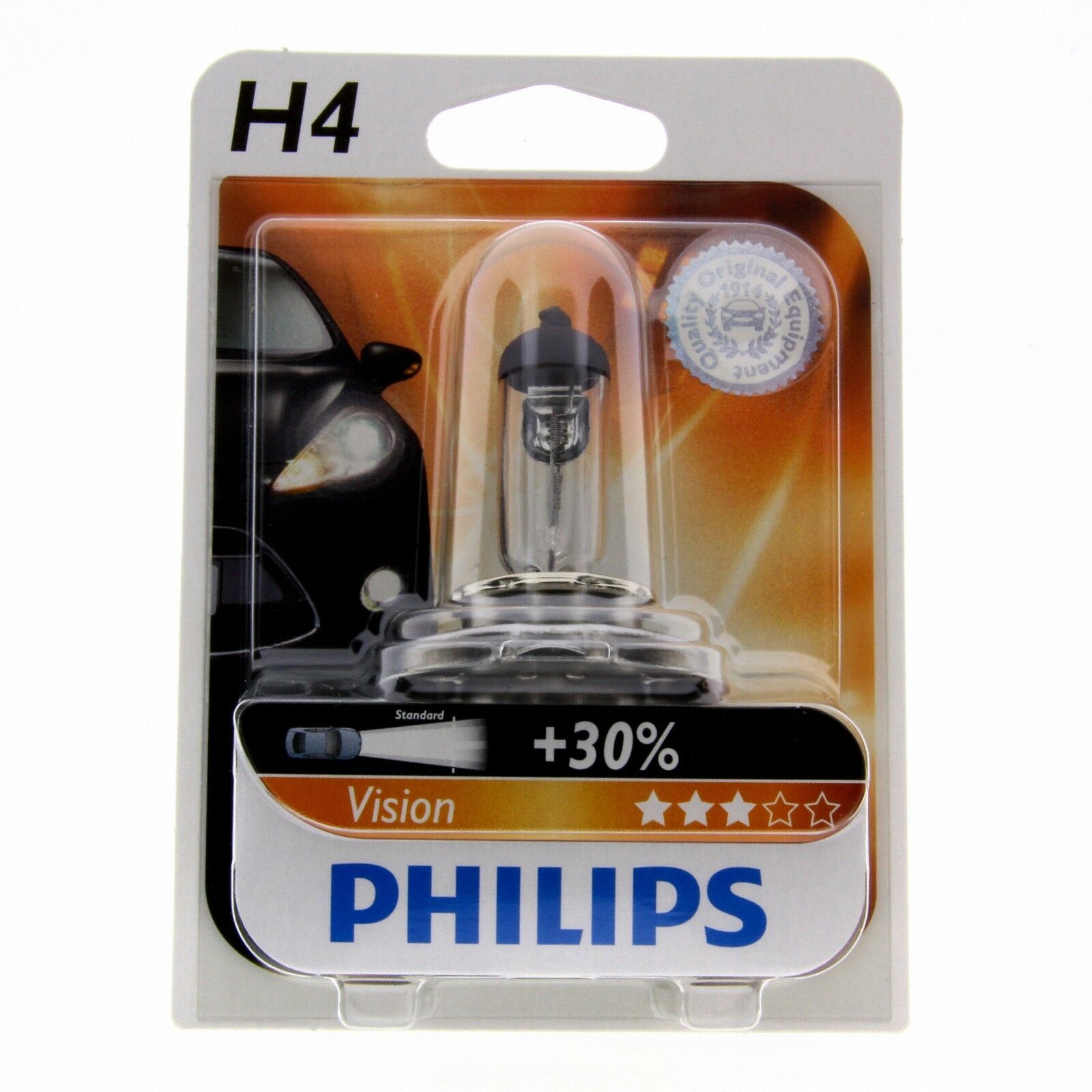 H4 Philips Vision Halogenlampe bis zu 30% mehr Licht 12342PR Blister 1 Stück