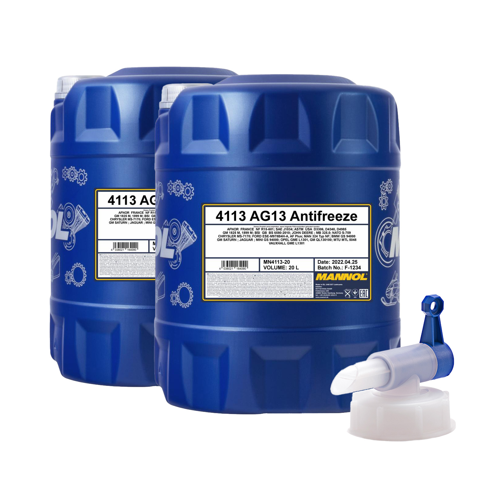 40 Liter MANNOL Hightec Antifreeze AG13 Kühlflüssigkeit +  Ablasshahn
