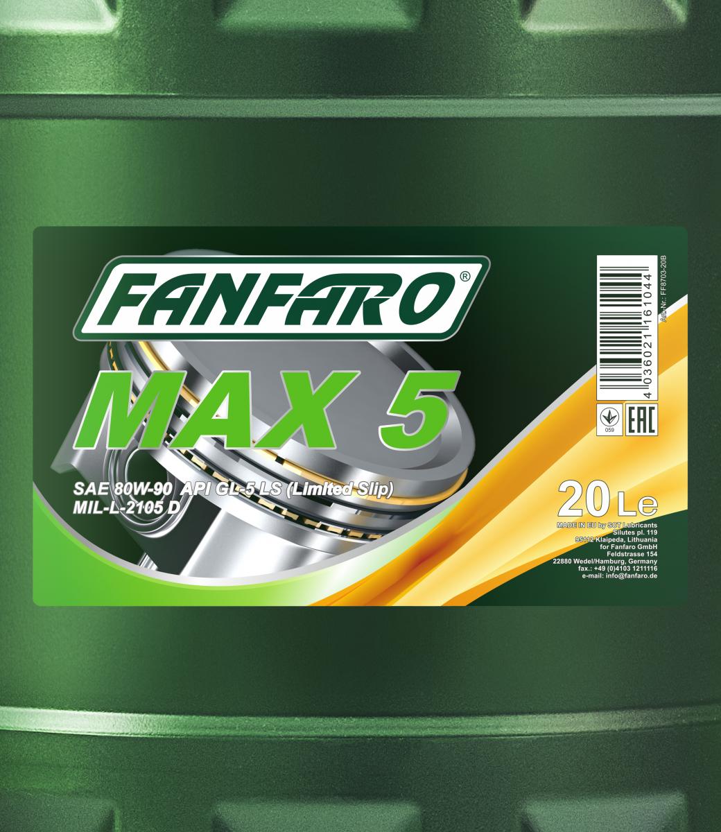 40 Liter (2x20) FANFARO MAX 5 80W-90 API GL-5 LS Getriebeöl MIL L 2105 D