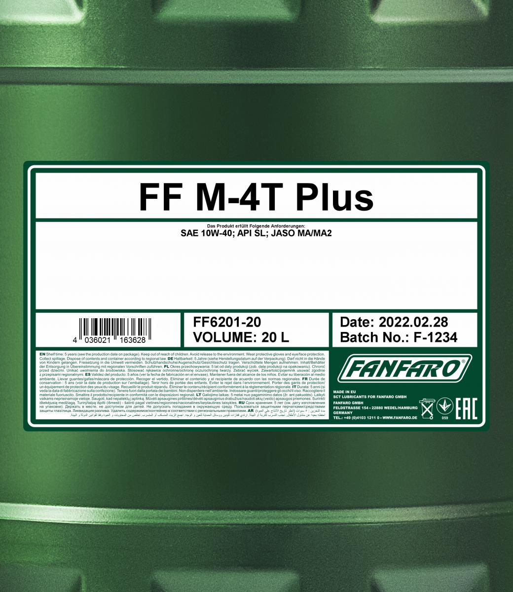 20L (1x20) FANFARO M-4T+ API SL Motorradöl 4 Takt MA MA2 Jaso Teilsynthetisch