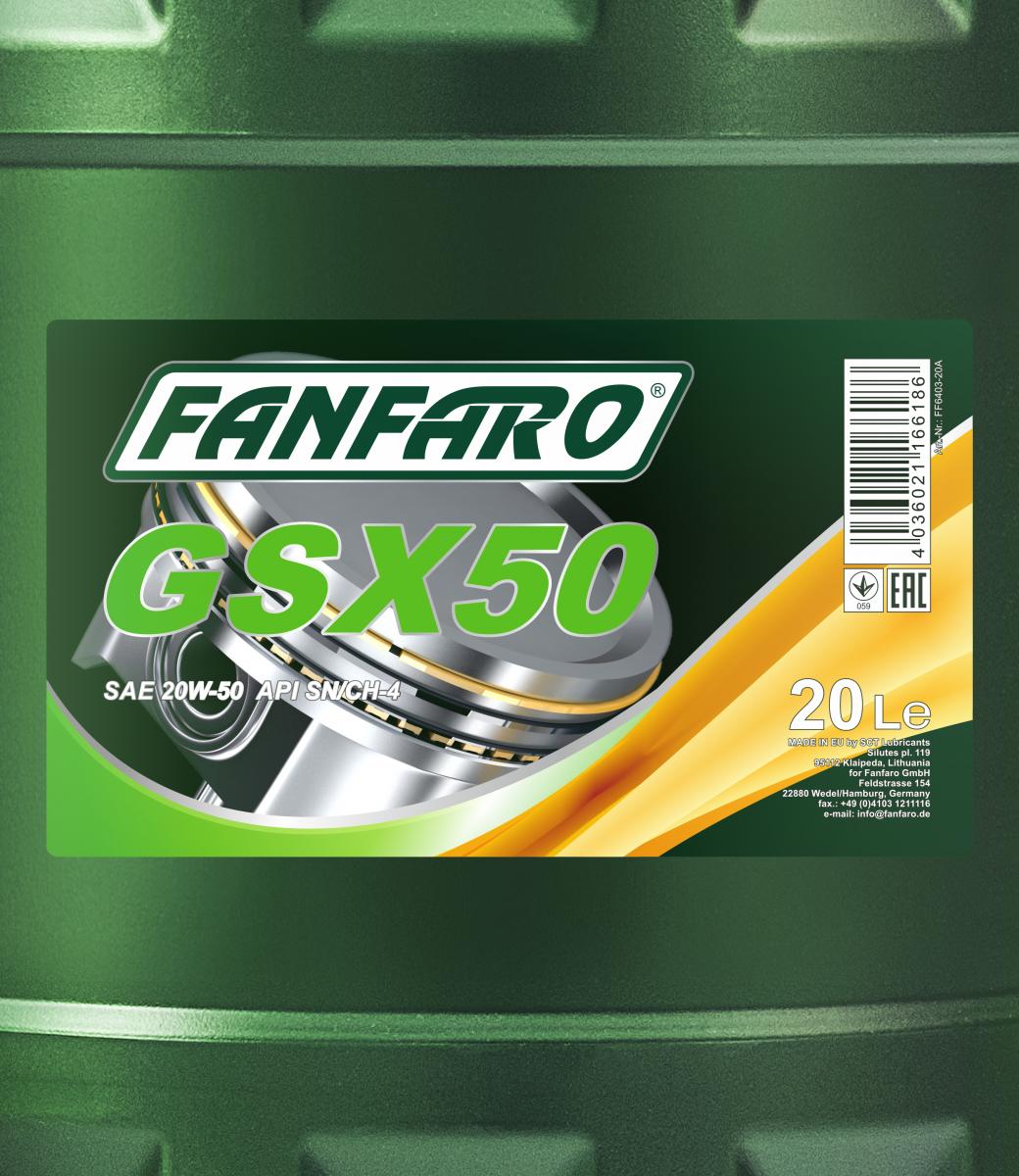 40 Liter (2x20) FANFARO GSX 50 20W-50 API SN CH-4 Motoröl Universal Motor Öl