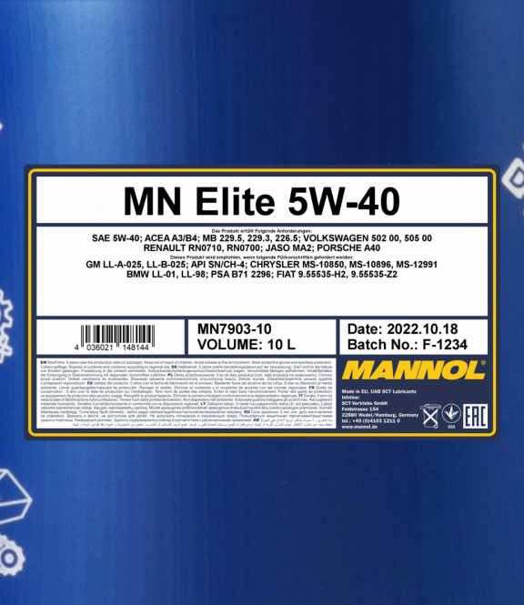 10 Liter MANNOL Elite 5W-40 SN/CH-4 Motoröl A3/B4 MB229.5 approved VAG 505.00 BMW