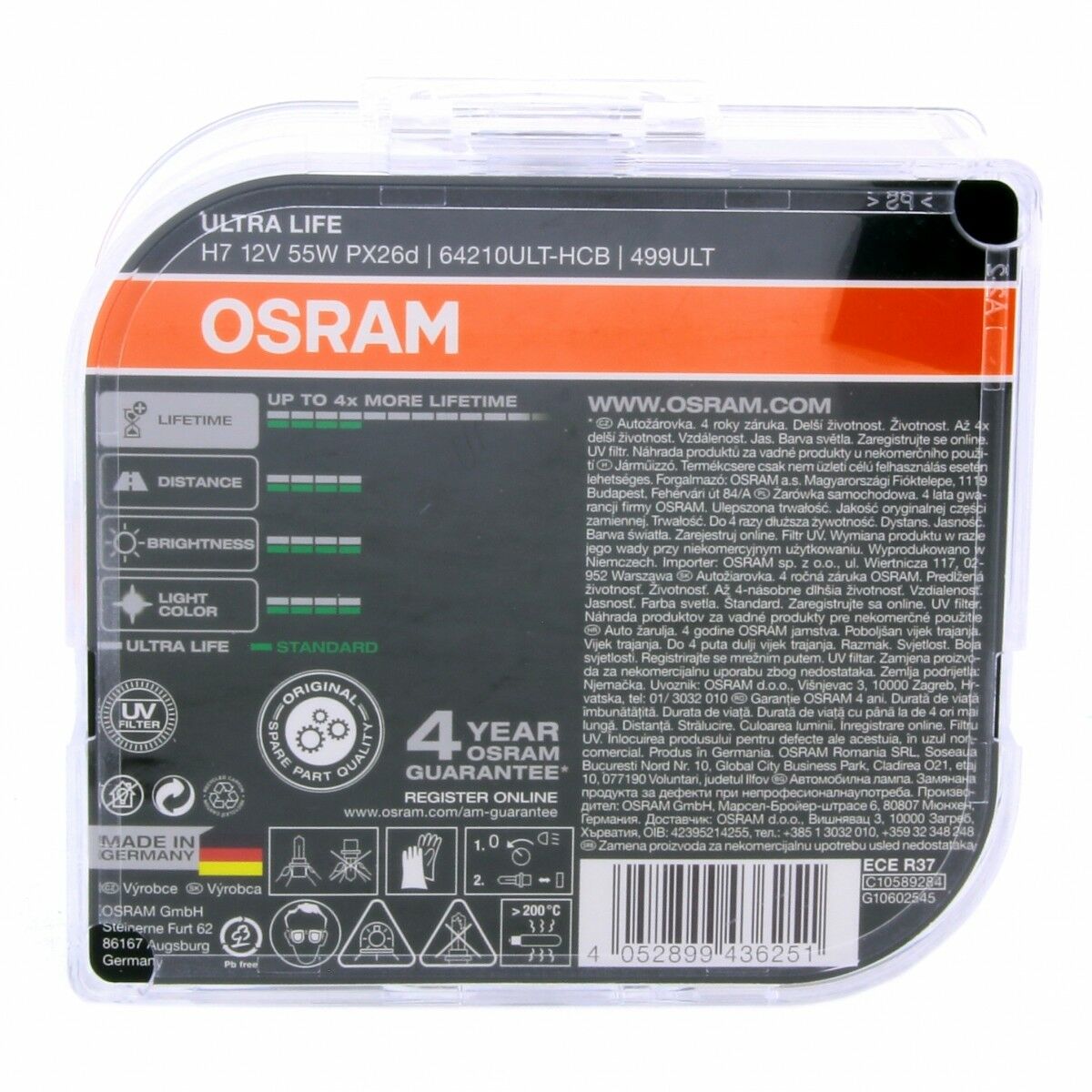 H7 OSRAM Ultra Life 64210ULT-HCB 12V Extra Lifetime Lampe DUO Set 2 Stück