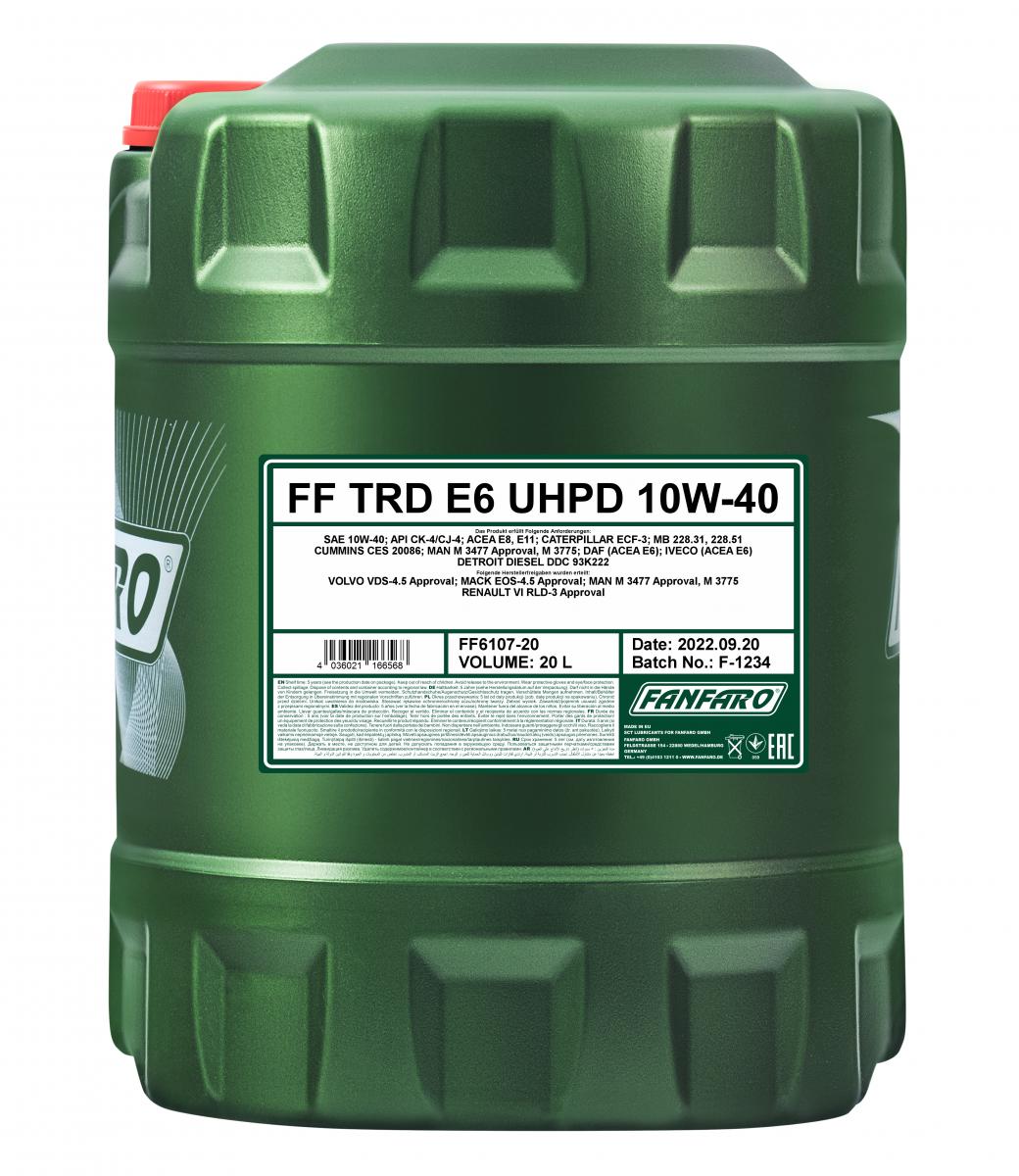 20L (1x20) FANFARO TRD E6 UHPD 10W-40 API CJ-4 NKW Motoröl E7 E9 MB 228.51 