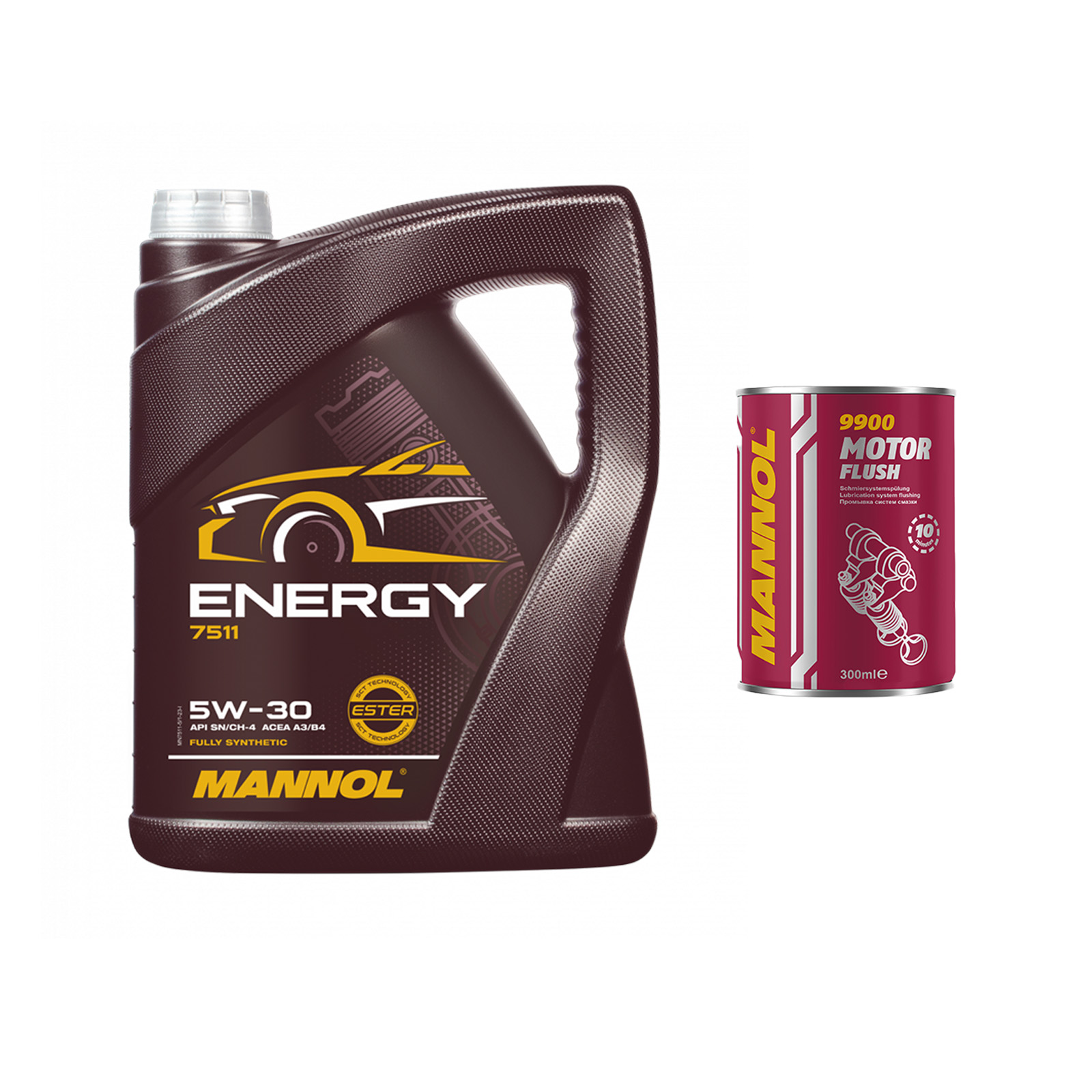 5 Liter MANNOL Energy 5W-30 7511 API SN/CH-4 A3/B4 Motoröl + 1x Motor Flush