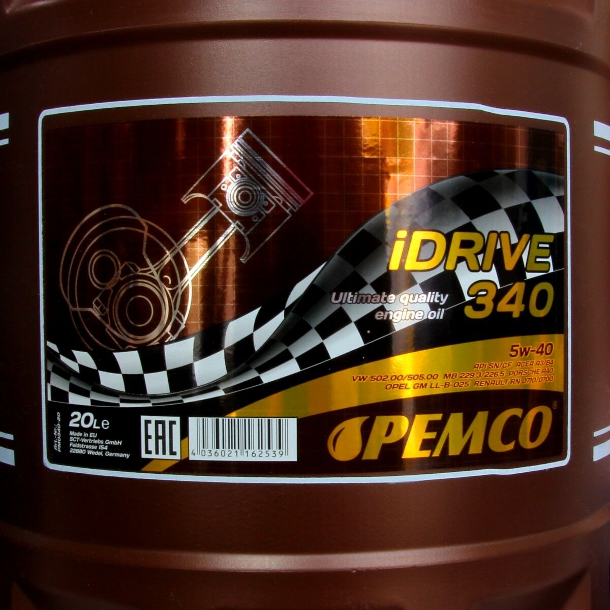 60 Liter (3x20) PEMCO SAE 5W-40 iDrive 340 Motoröl +Ablasshahn Motorenöl Schmierung