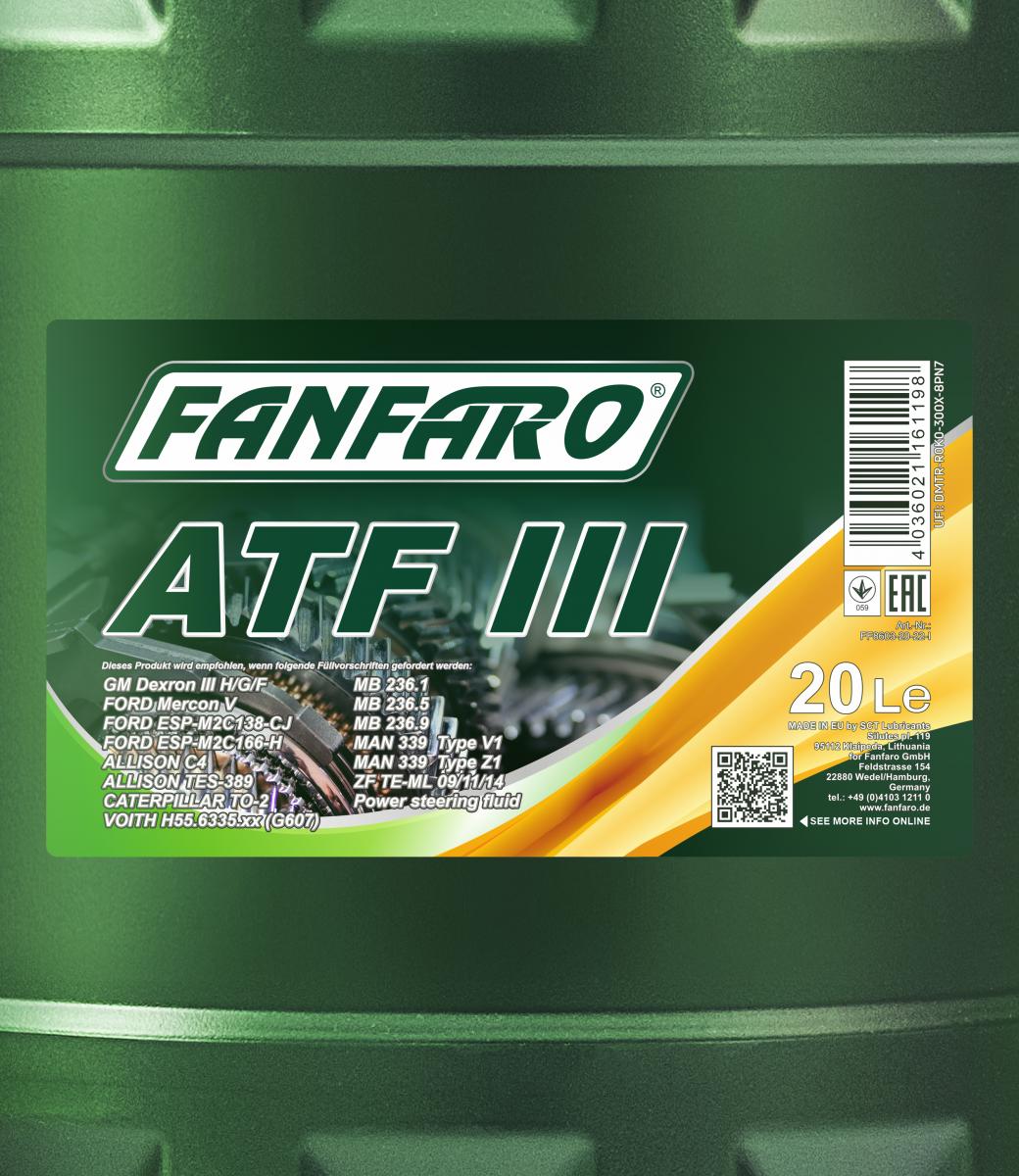 40 Liter (2x20) FANFARO ATF III Getriebeöl MB 236.1 236.5 MAN 339 Dexron III H