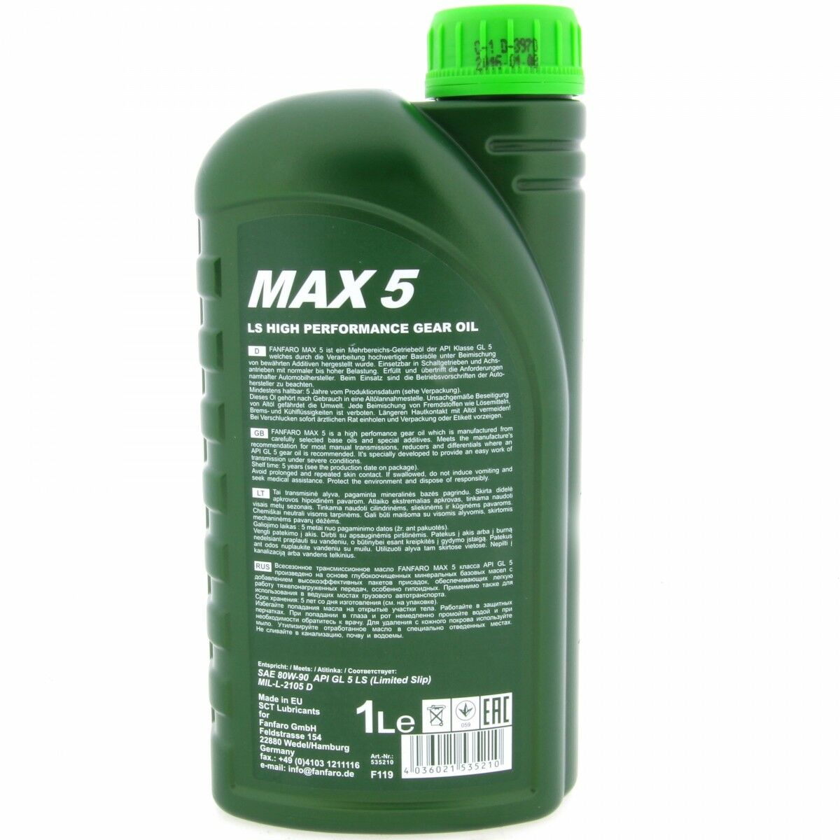 1 Liter FANFARO MAX 5 80W-90 GL-5 LS GL5 LS Getriebeöl MT1 AGMA 252.04
