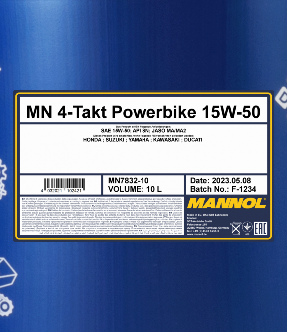 10 Liter MANNOL 4-Takt Powerbike 15W-50 7832 Motorradöl API SN JASO MA/MA2