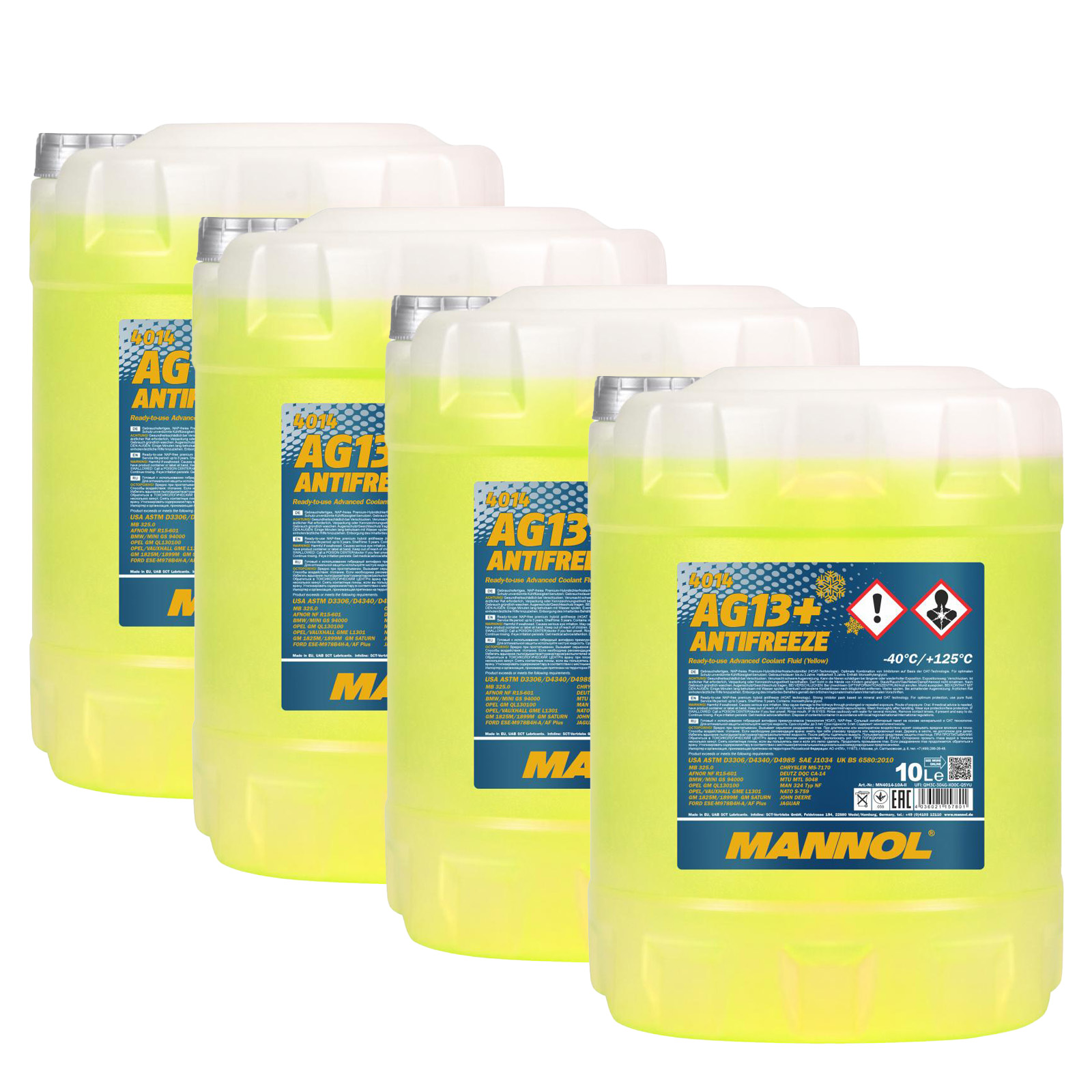 40 Liter (4x10) MANNOL AG13+ Kühlflüssigkeit Antifreeze Fertiggemisch -40°C gelb G13+