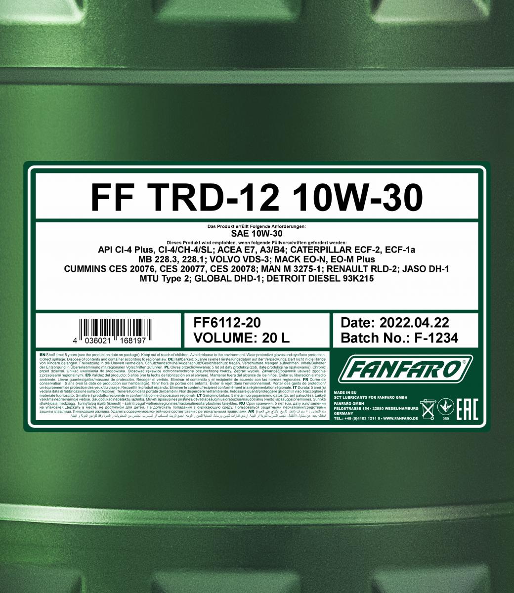 40 Liter (2x20) FANFARO TRD-12 SHPD 10W-30 API CI4 NKW Motoröl Diesel